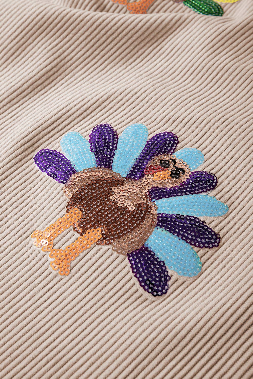 Sequin Turkey Patch Thanksgiving Corduroy Sweatshirt