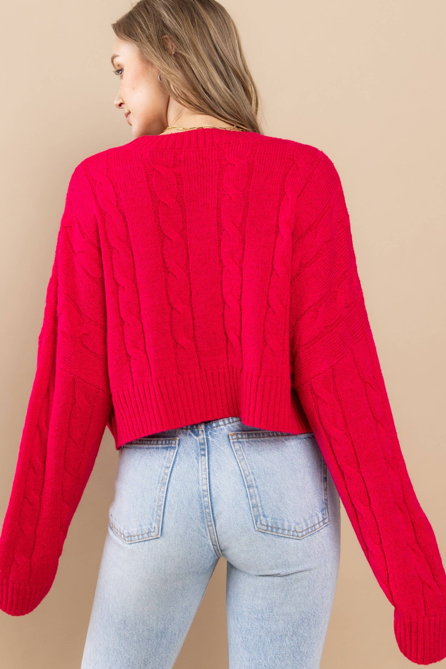 Cable Cropped Sweater - Retro/Vintage Design ~ Pink