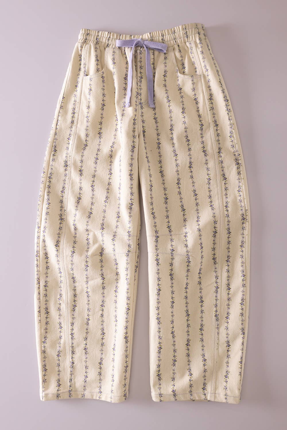 Floral Print Barrel Pants: LAVENDER