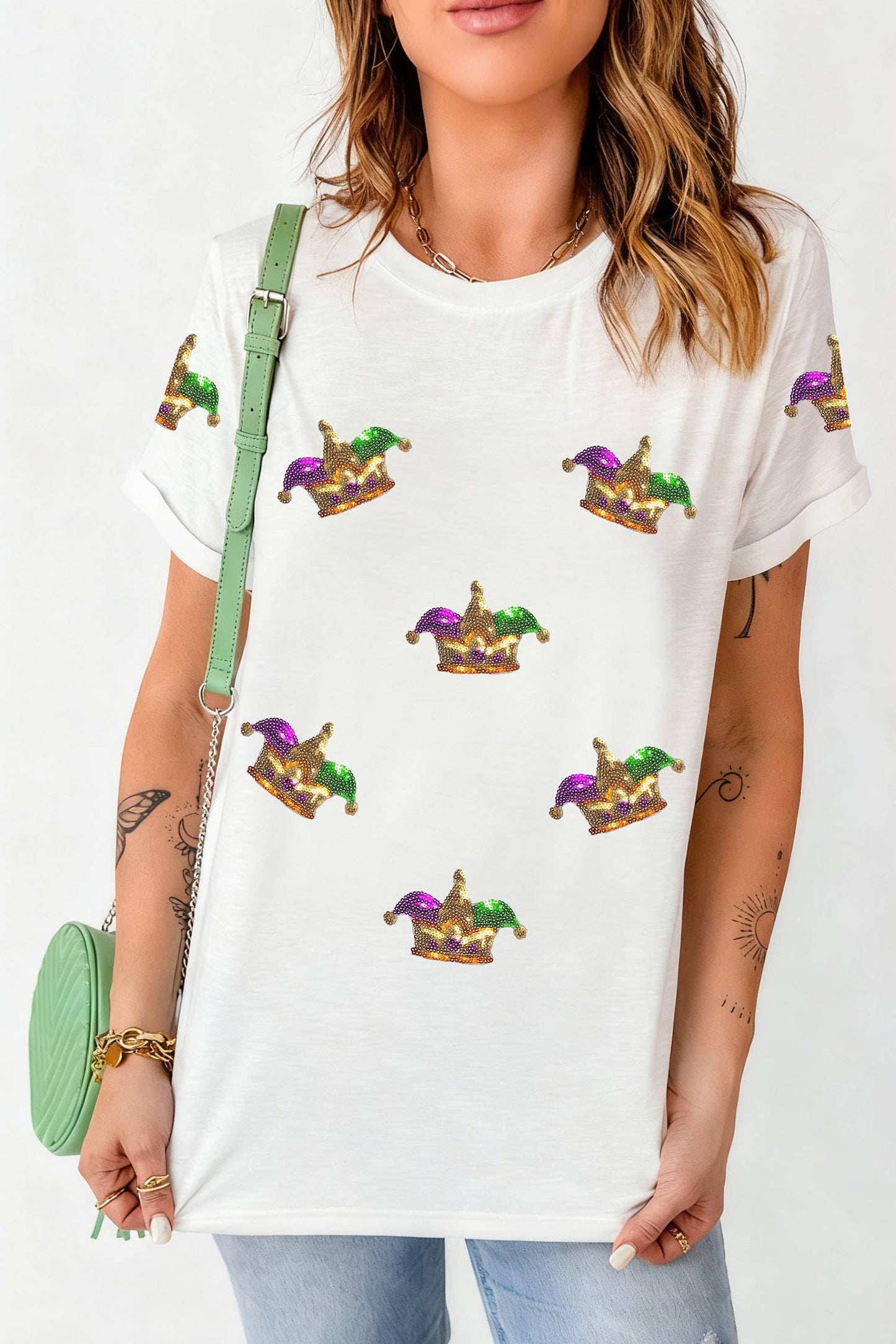Sequin Mardi Gras King Graphic Short Sleeve Tee