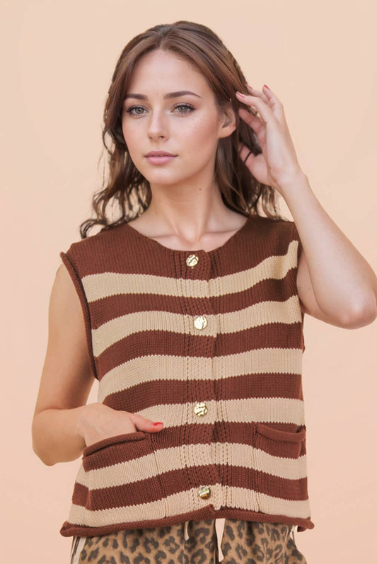 Stripe Button Down Knit Sweater Top