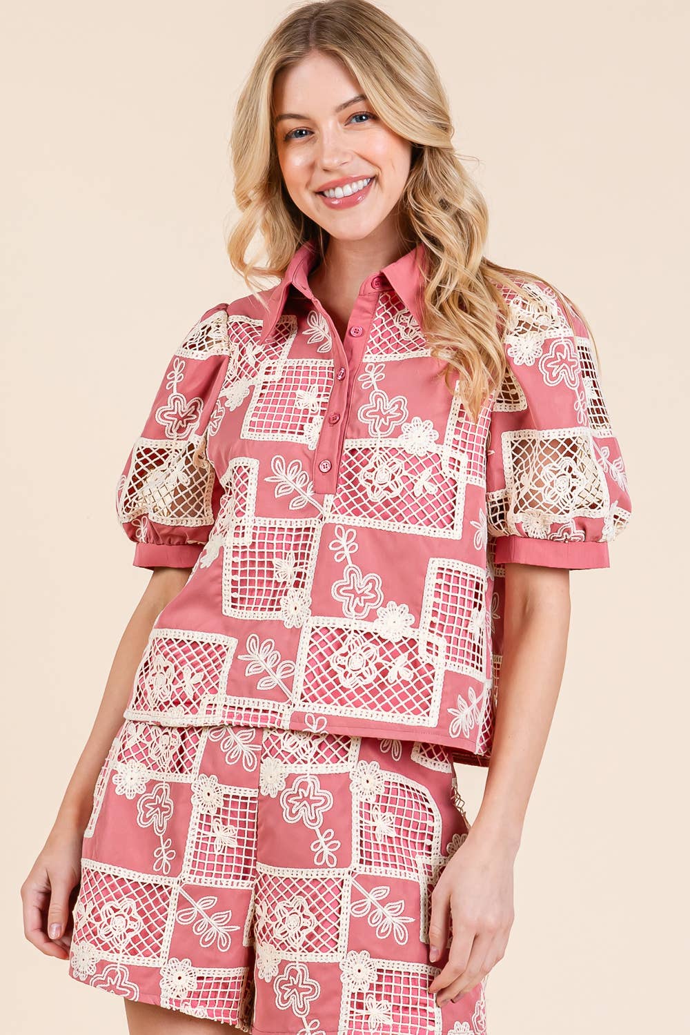 Floral & Geometric Embroidered 2-Piece Set