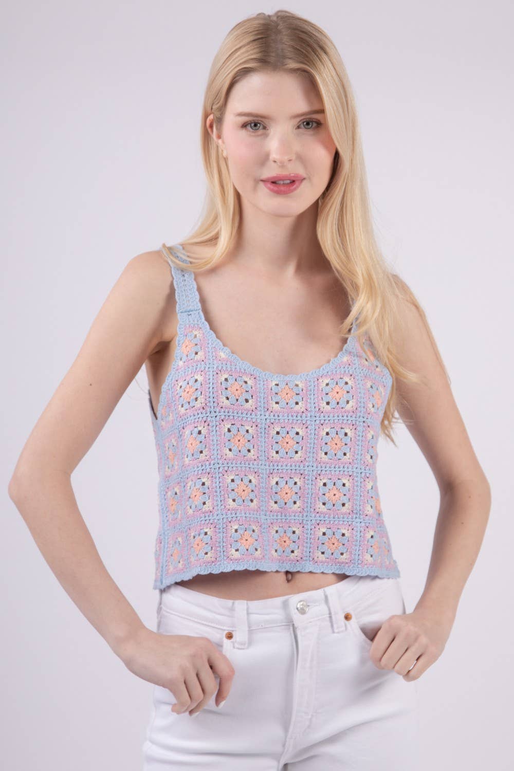 Multi Color Crop Crochet Knit Top