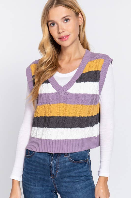Sleevelesss Striped Cable Sweater Vest