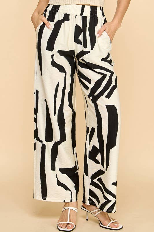 UNIQUE PRINT WIDE LEG PANTS