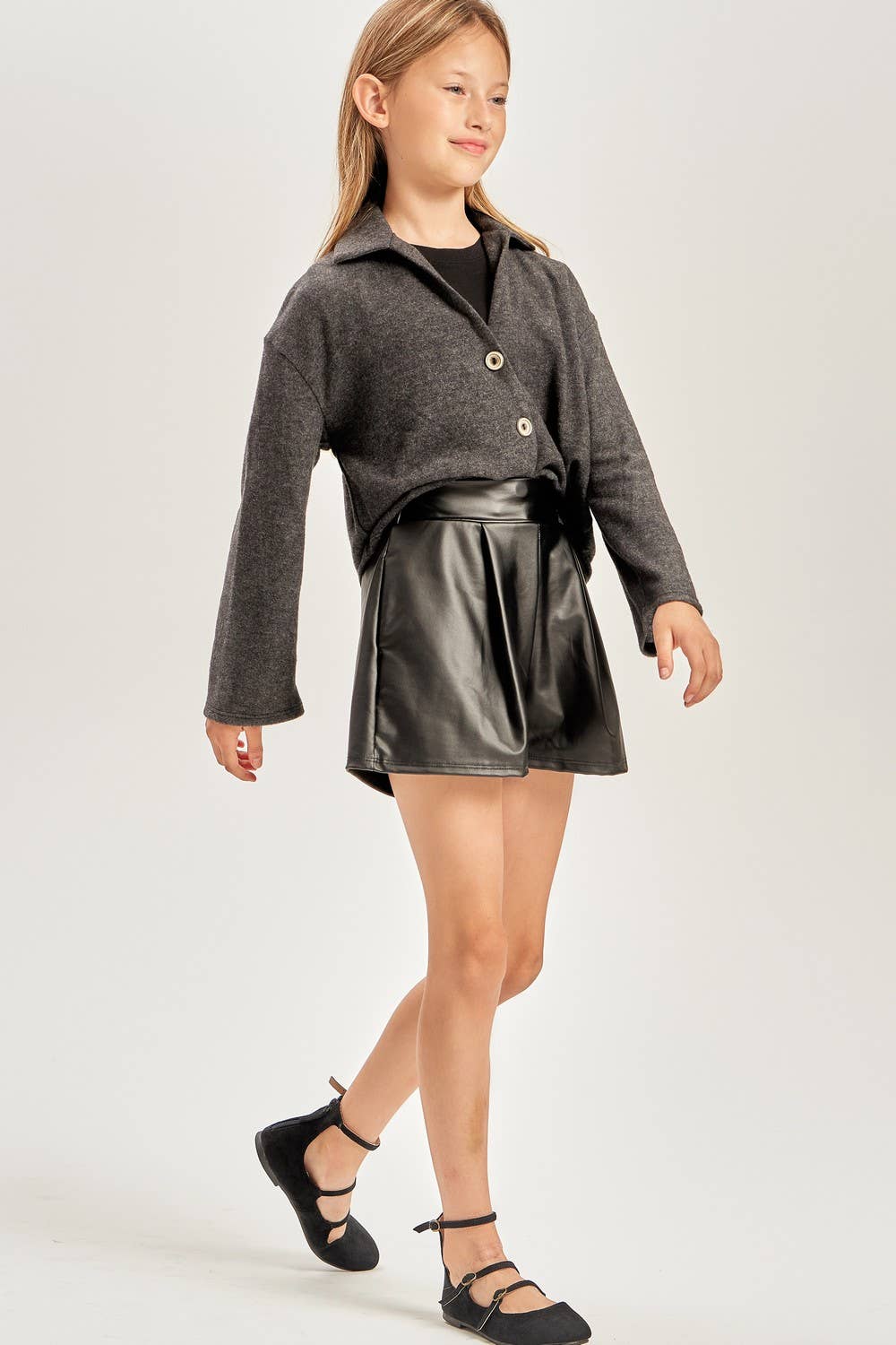 Faux Leather Pleated Shorts