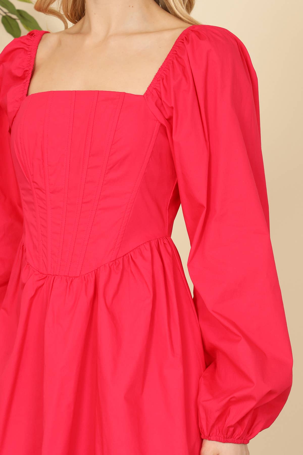 Square Neckline Puff Sleeve Mini Dress