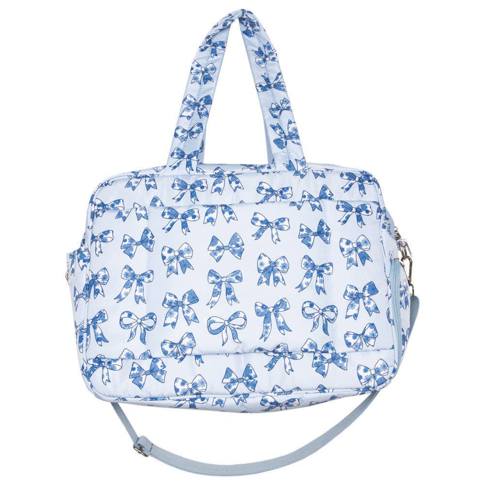 Light Blue Toile Coquette Bows Weekender: Light Blue