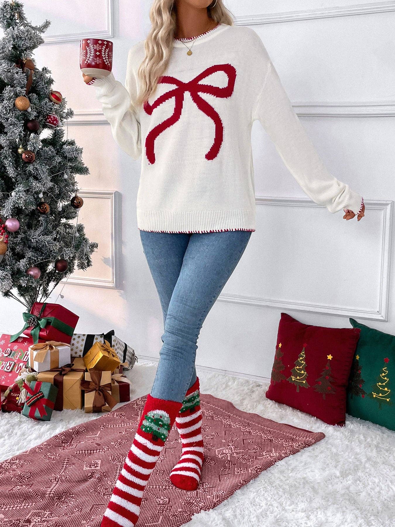 Bow Knit Sweater Holiday Pullover