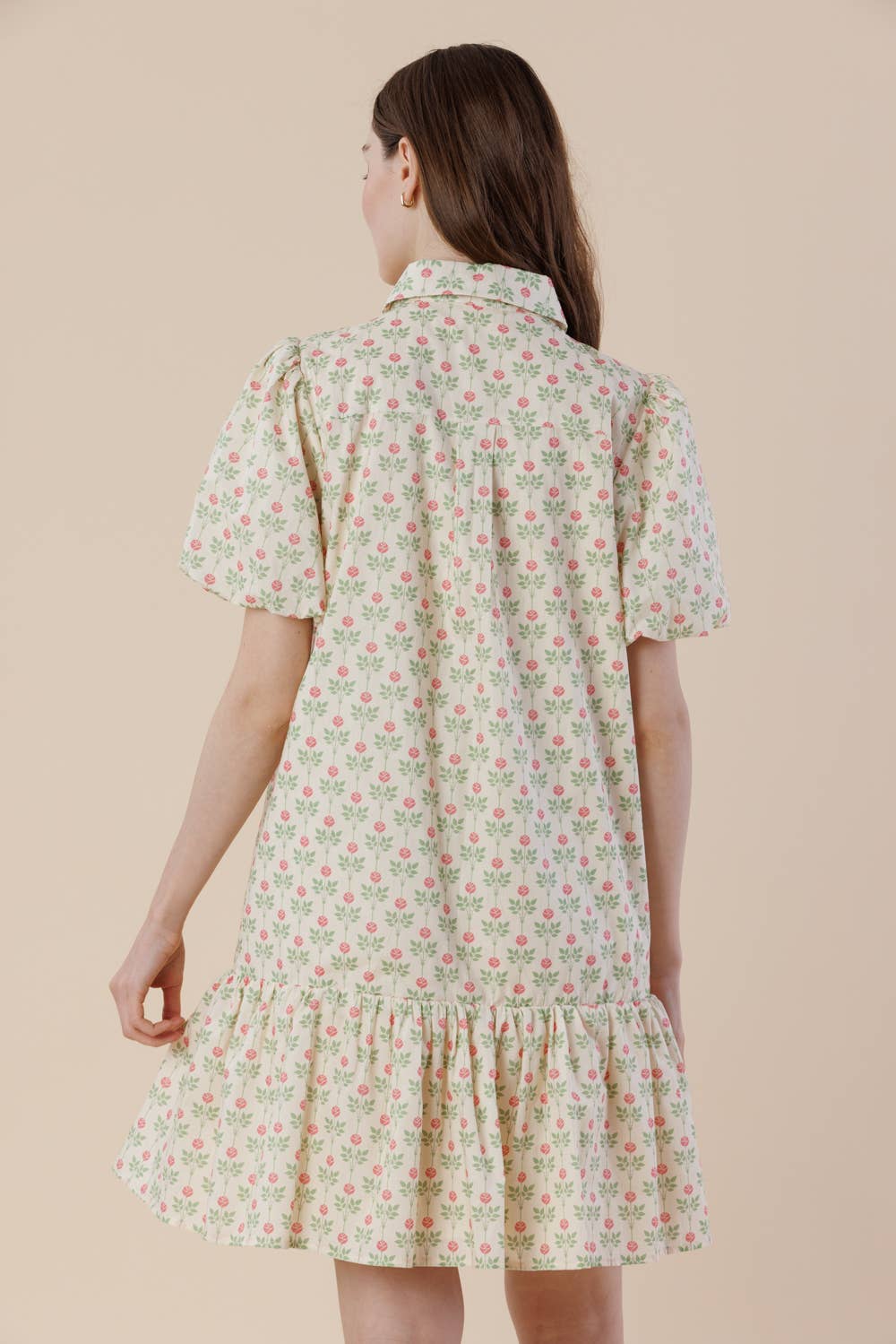 Floral Puff Sleeve Tiered Cotton Mini Dress