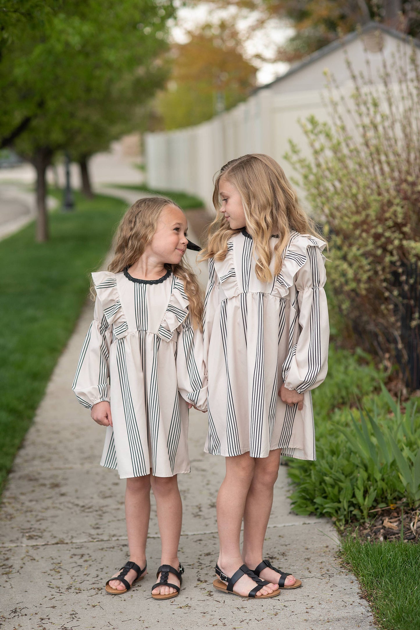 Kids Stripe Long Puff Sleeve Dress