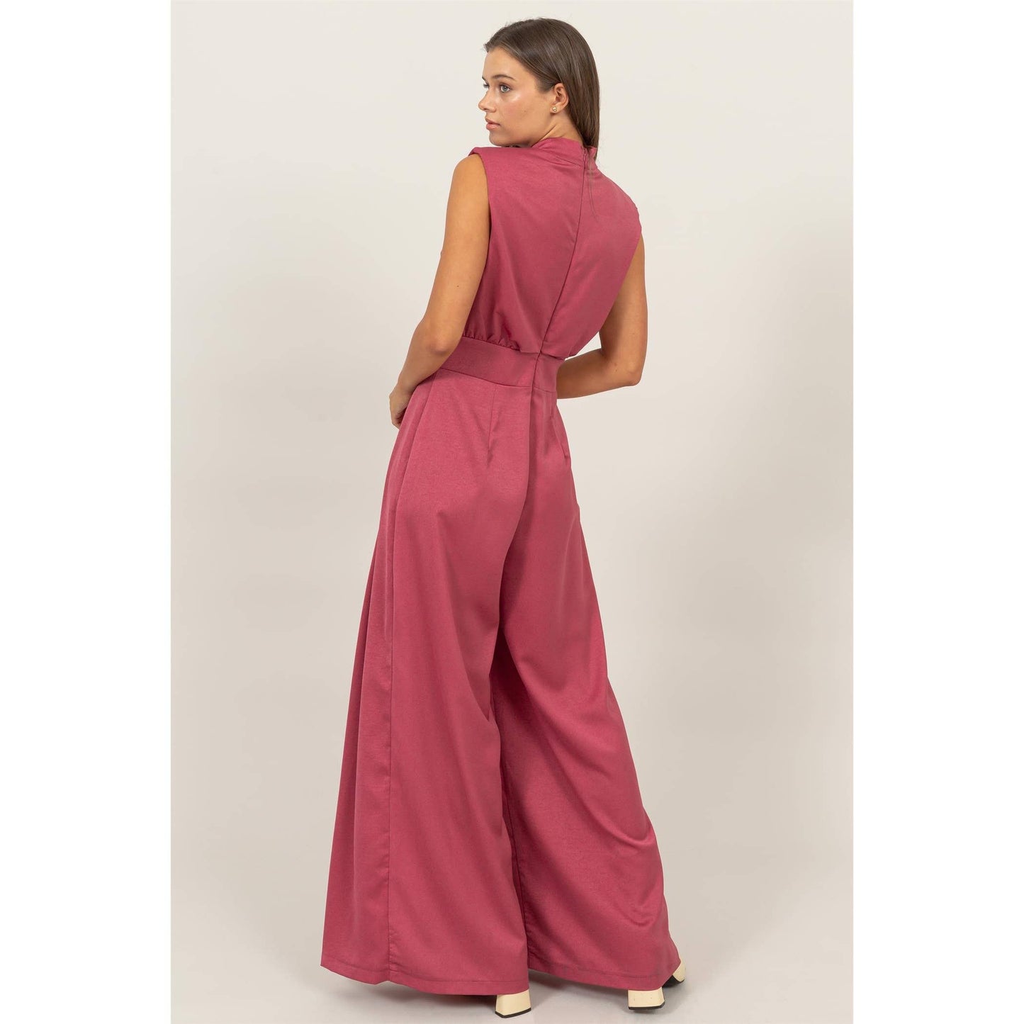 SLEEVELESS WIDE LEG SATIN JUMPSUIT