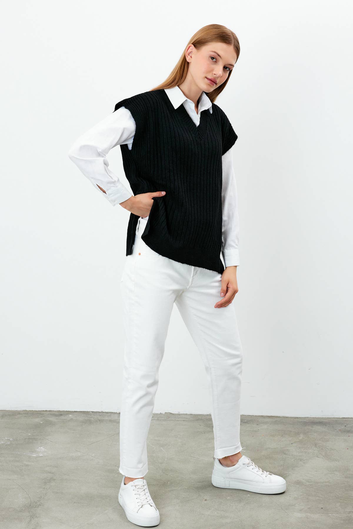 Knit Sweater Vest V Neck Oversized