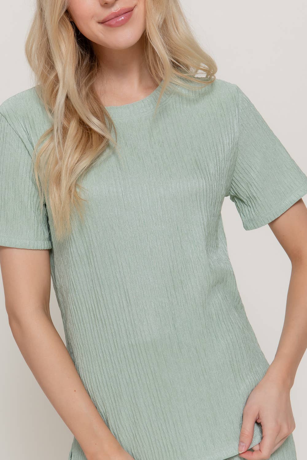 Short Sleeve Top & Wide Knit Pants Set