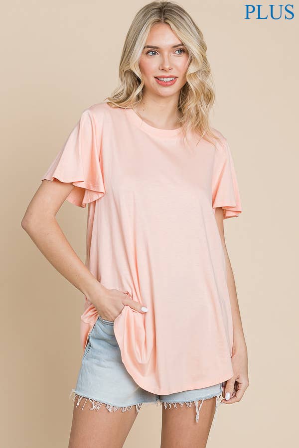 Plus Crew Neck Semi-Flare Short Sleeve Top: TROPICAL PEACH