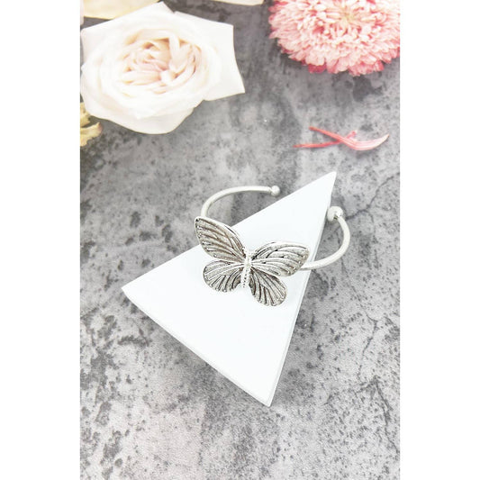 VINTAGE METAL BUTTERFLY CHARM BANGLE BRACELET WORN SILVER