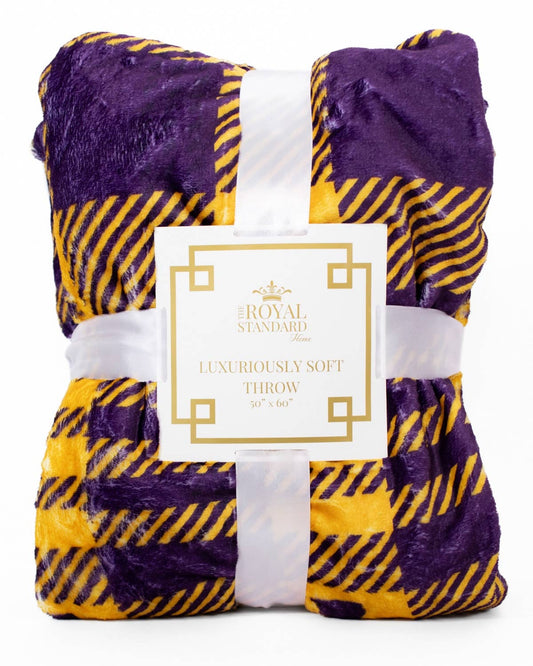 Louisiana Plaid Throw   Purple/Yellow   50x60