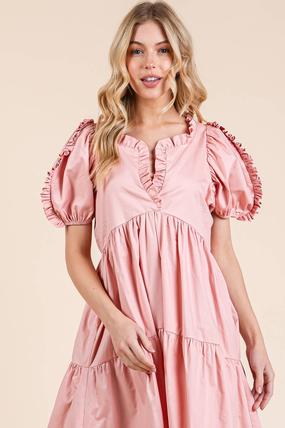 Ruffled Tiered Badydoll Midi Dress