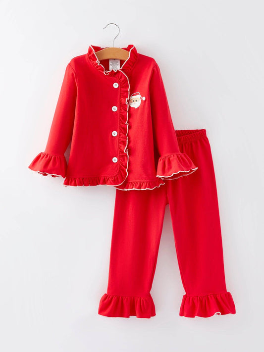 Christmas Red Girls Embroidered Pajamas: 2