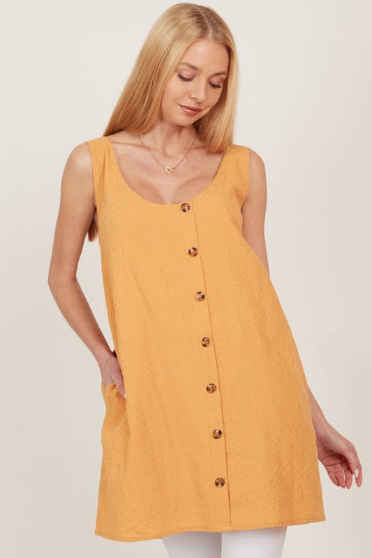 MUSTARD OPEN TIE BACK TUNIC DRESS