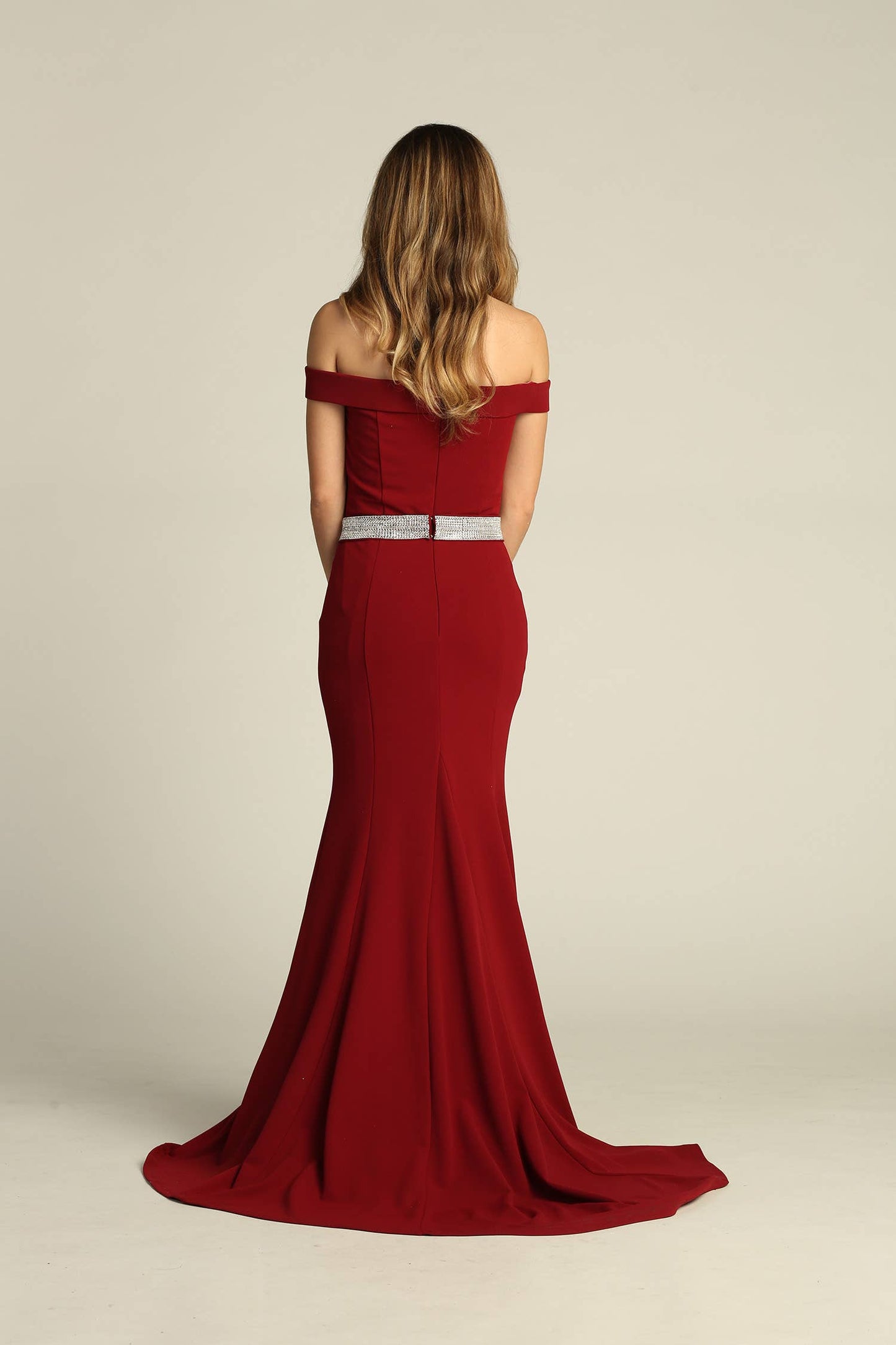 Off Shoulder Long Dress With Beaded Belt ~ Small