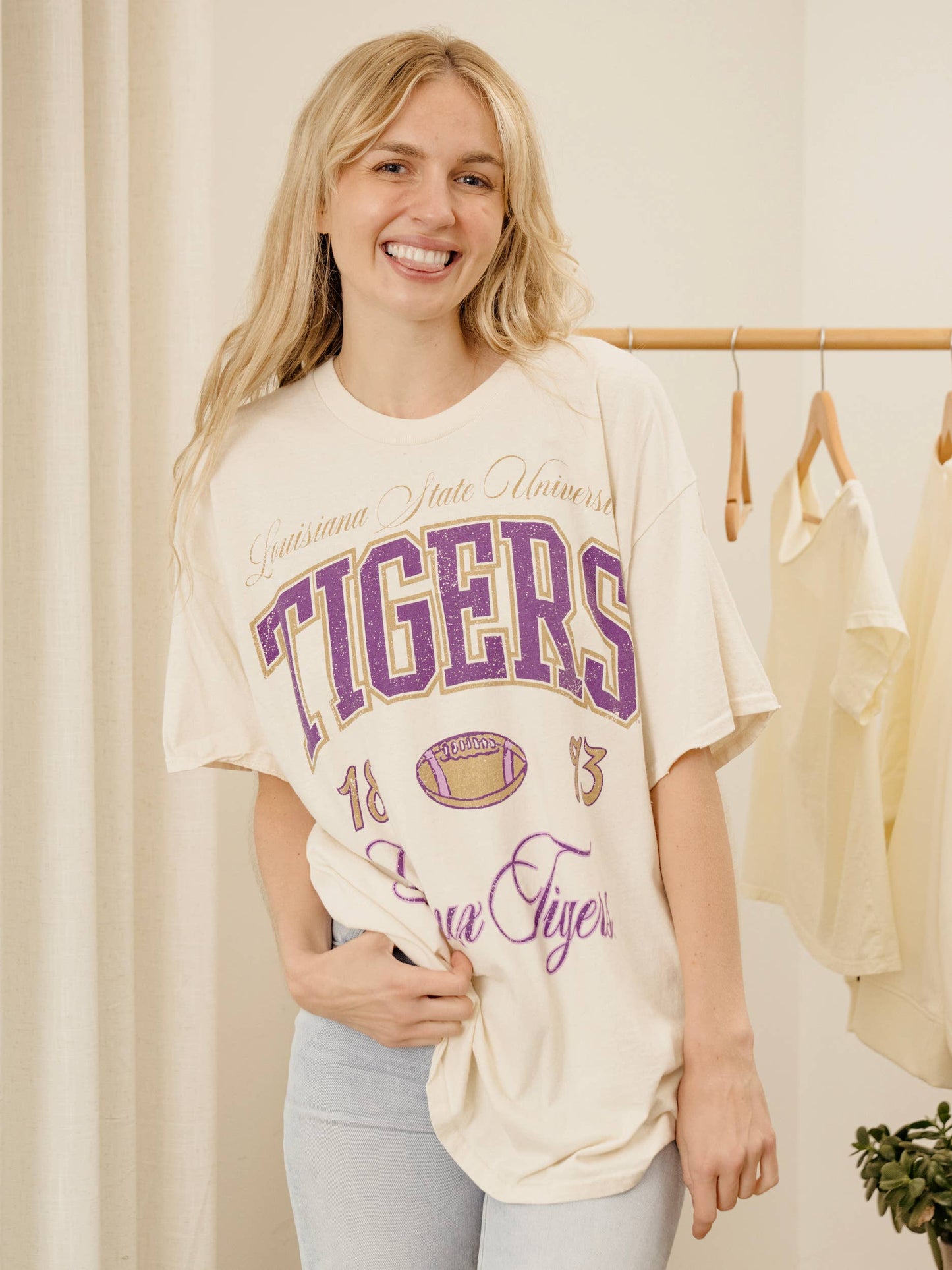 Geaux LSU Tigers Wave Arch Off White Thrifted Tee