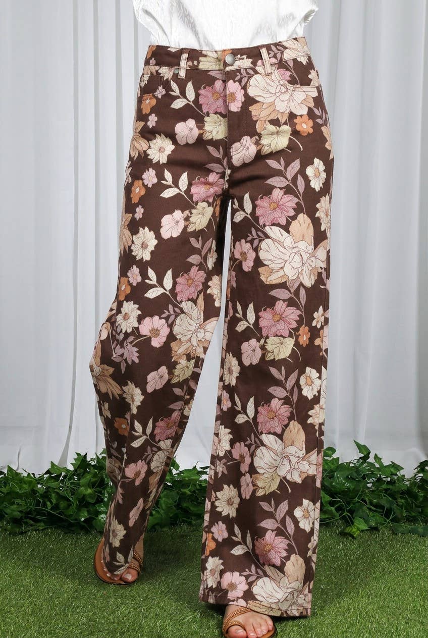 Floral Print Straight Leg Pants