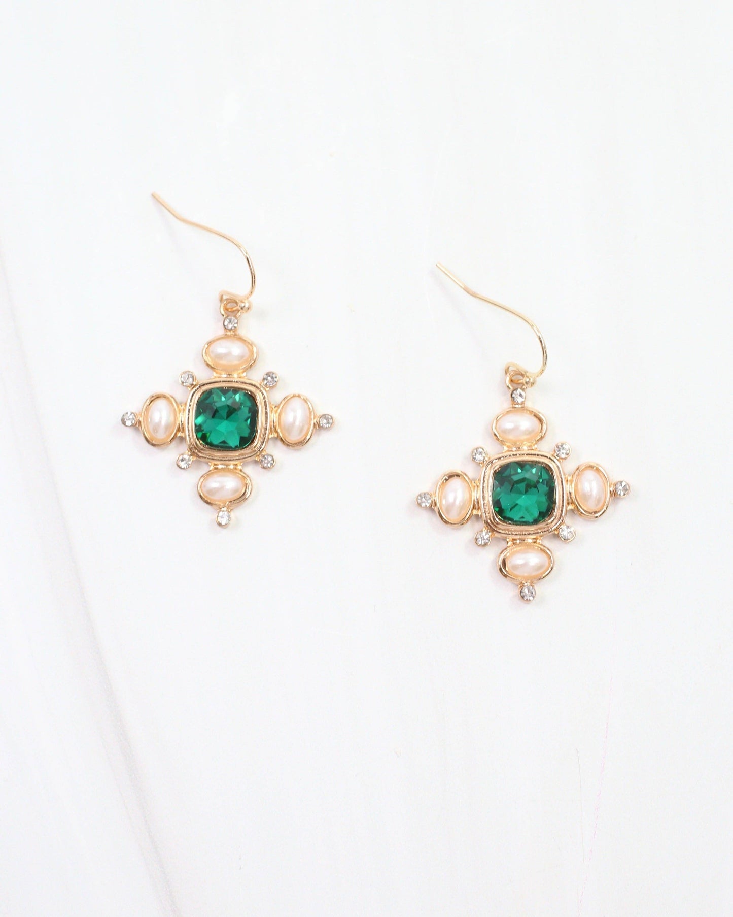 Conifer Crystal and Pearl Earring Green