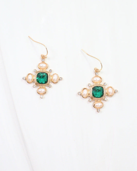 Conifer Crystal and Pearl Earring Green