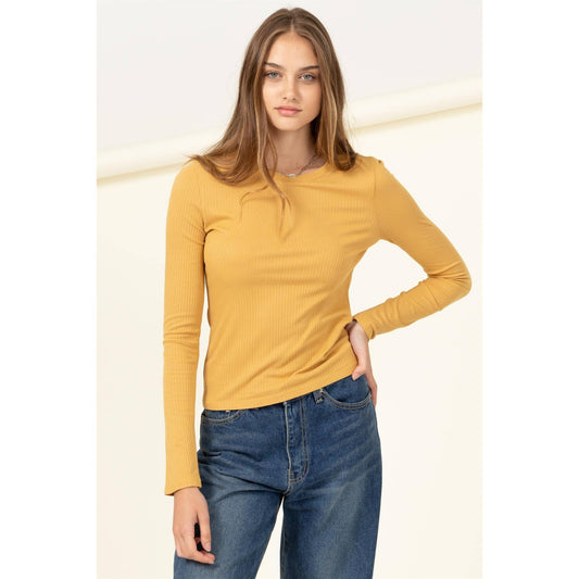 Basic Ribbed Knit Top Honey Mustard