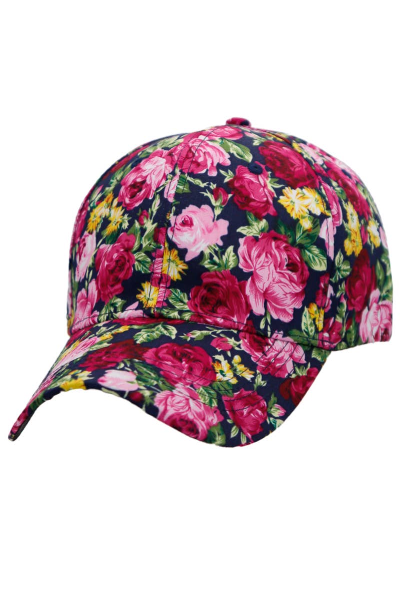 Peony Floral All-Over Cotton Baseball Cap