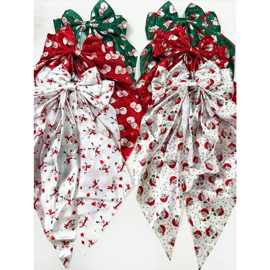 Santa or Snow Man Christmas Satin Hair Bow Clip