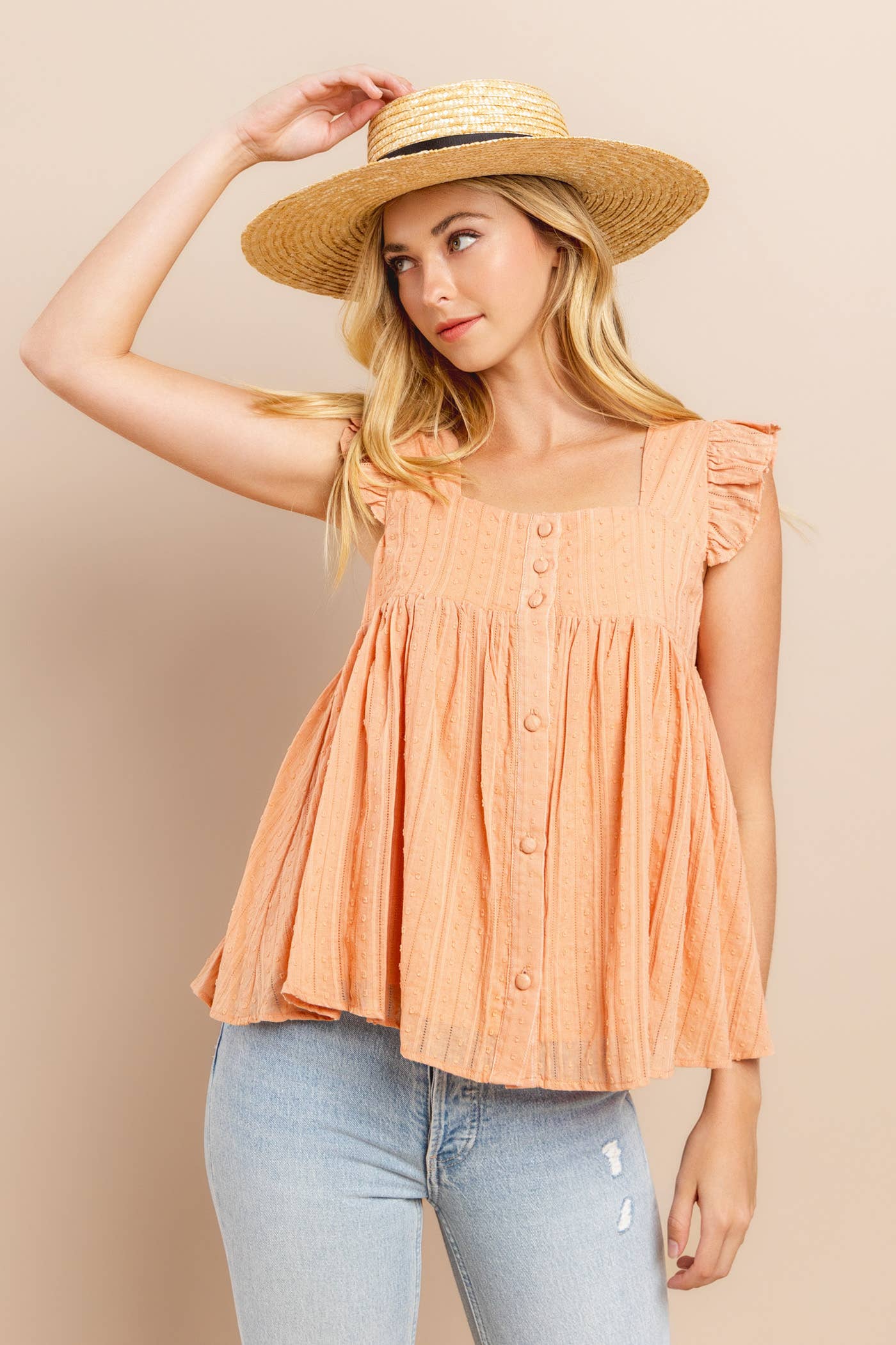 Rusty Peach Flare Bottom Blouse