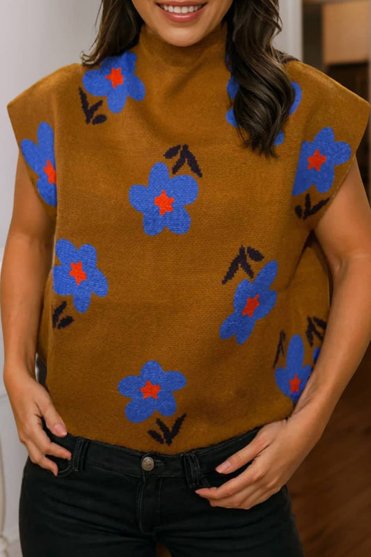 Fashion Floral Pattern High Neck Sweater