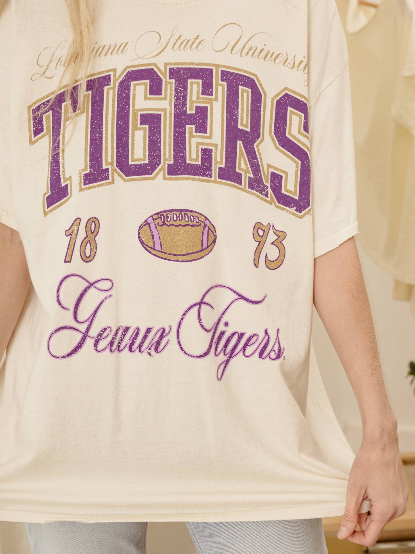 Geaux LSU Tigers Wave Arch Off White Thrifted Tee
