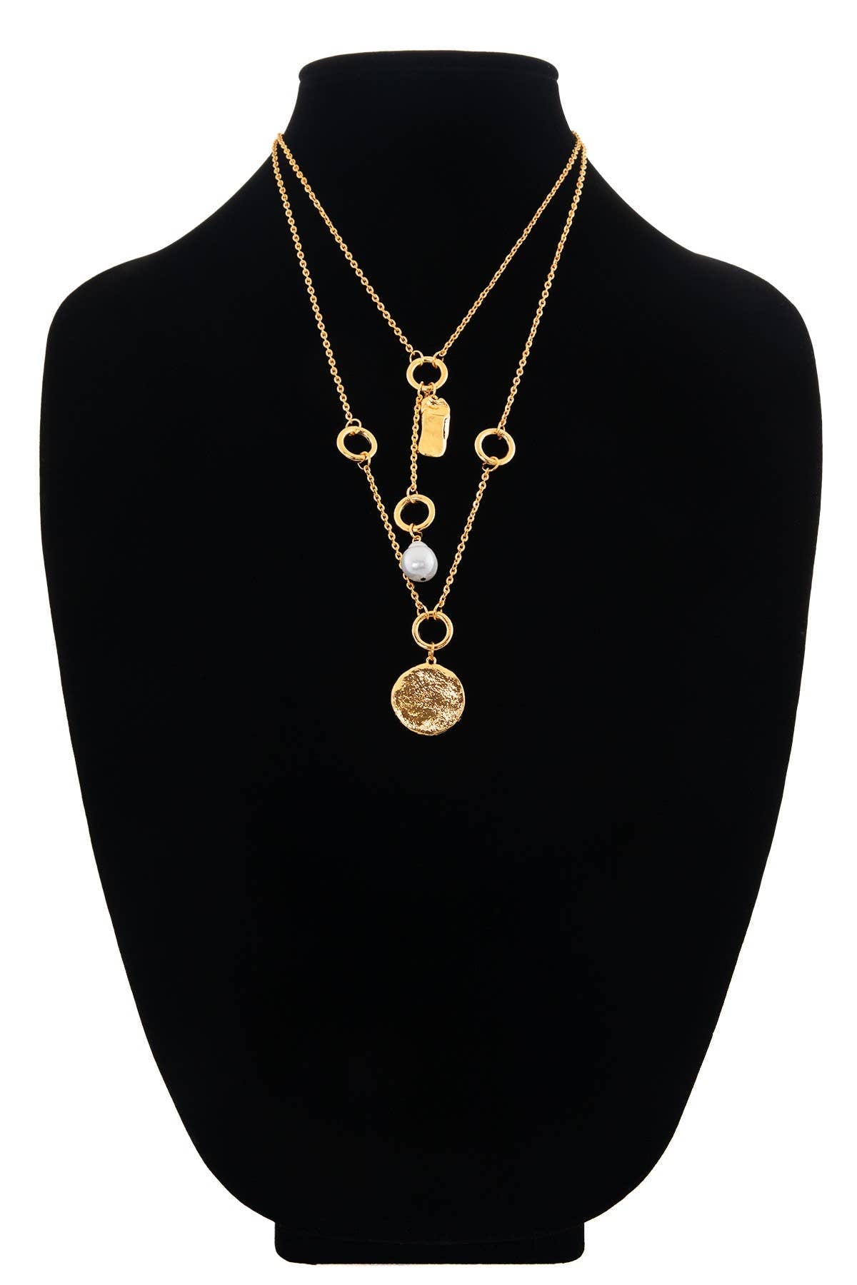 Multi-Layered Chain Necklace with double Pendants: GOLD(GD)