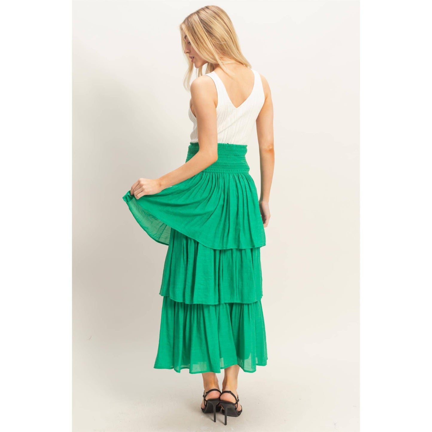 Green Tiered Smocked Waist Skirt