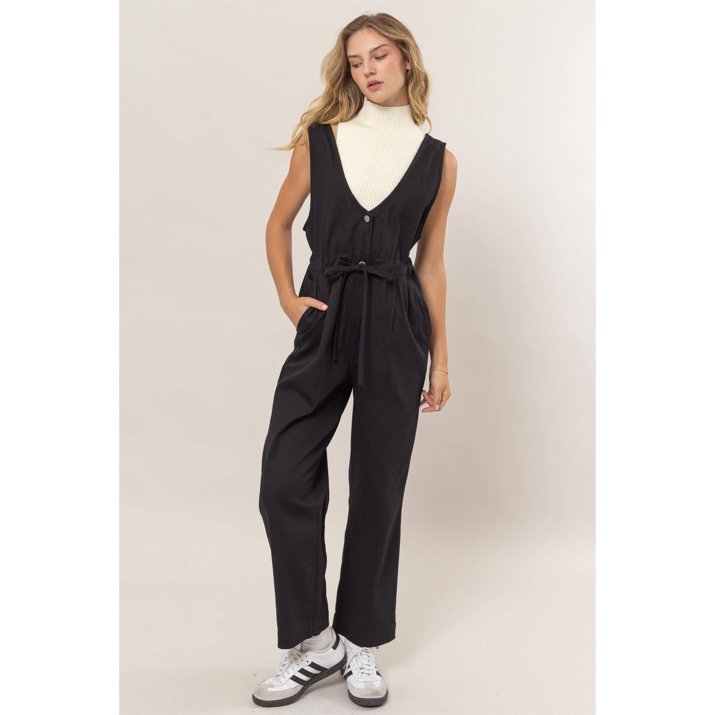 Twill Sleeveless Jumpsuit