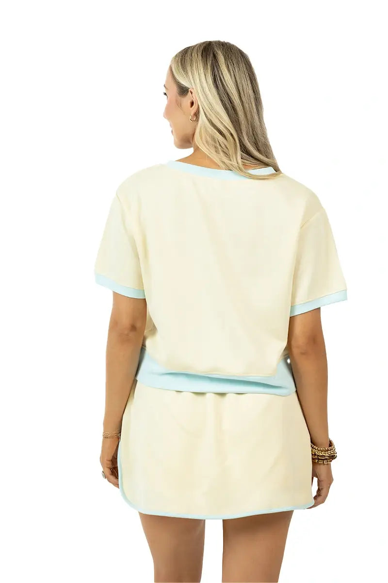 Yellow and Blue Contrast Matching Skirt Set