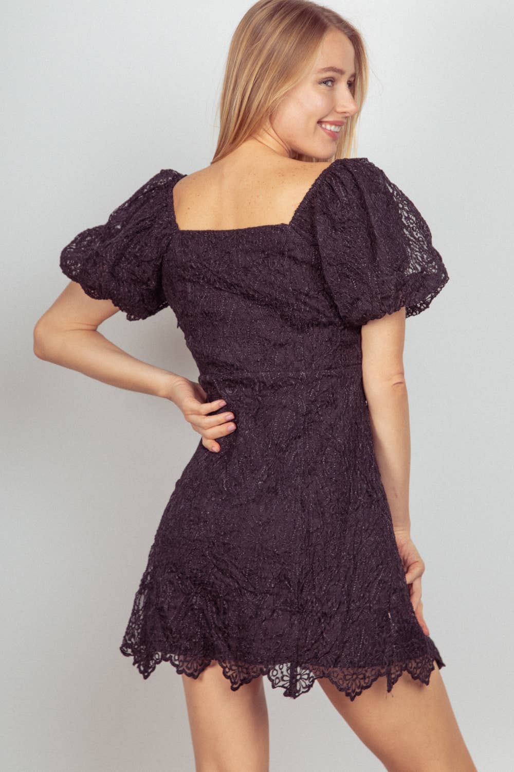 Puff Sleeve Organza Lace Mini Dress