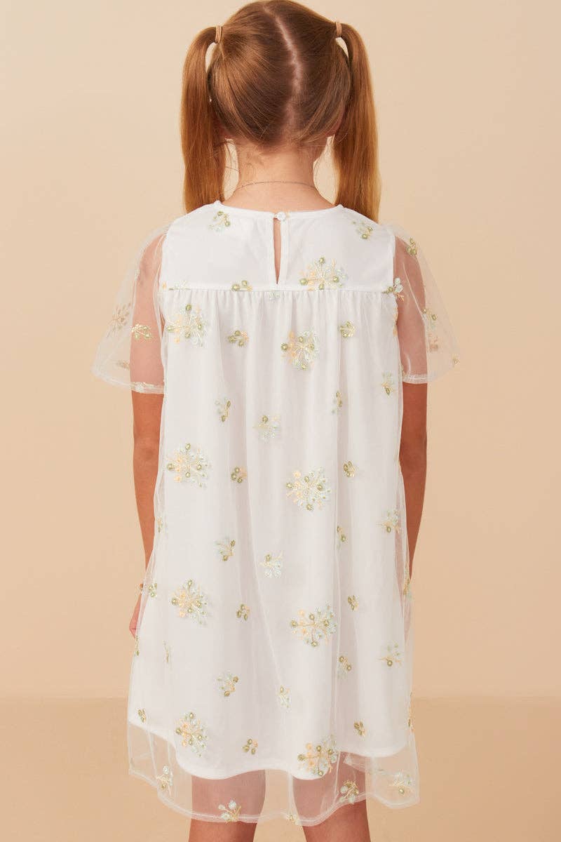 Girls Floral Embroidered Mesh Dress