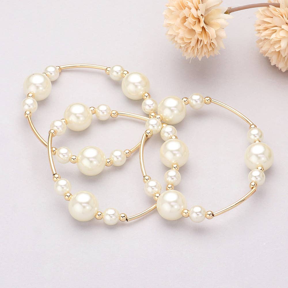 3PCS - Triple Pearl Ball Station Stretch Multi Bracelets
