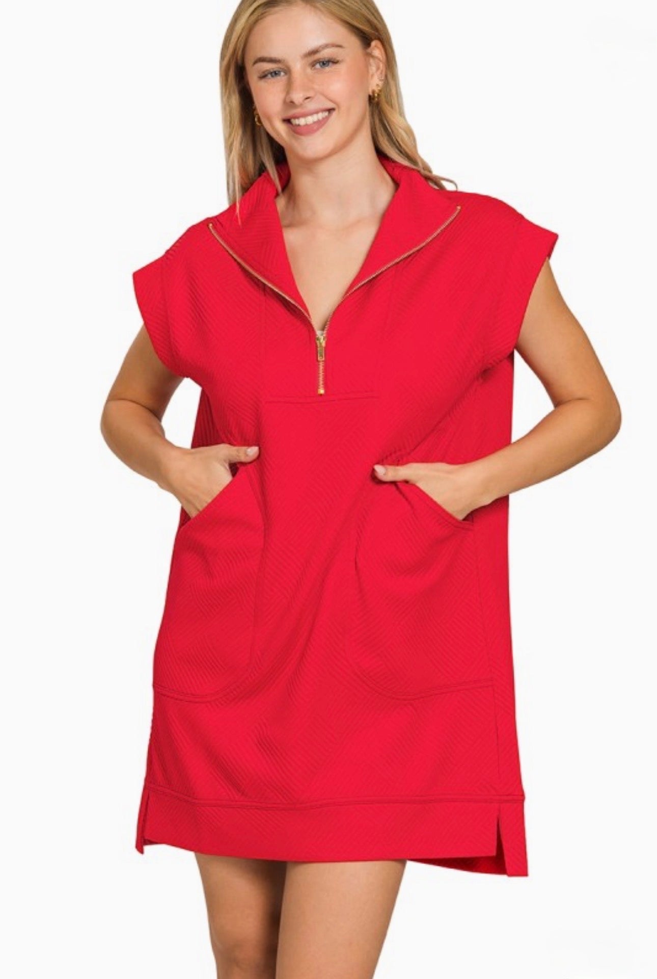 Textured Knit Zip Dress