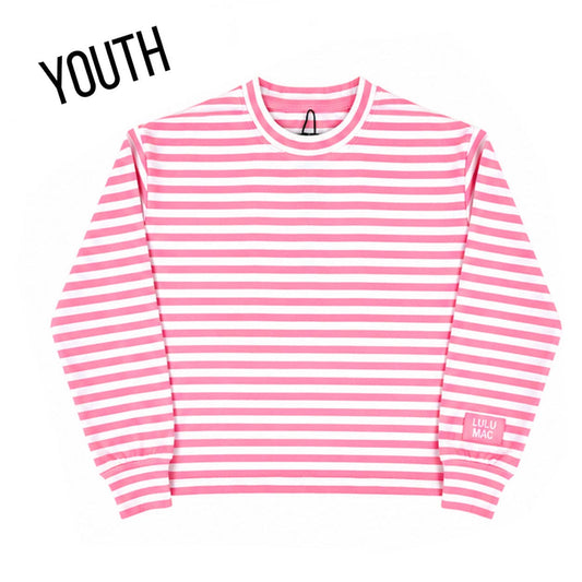 Lulu Mac Kid STRIPE MONOCHROME PATCH YOUTH LONG SLEEVE TOP- PINK