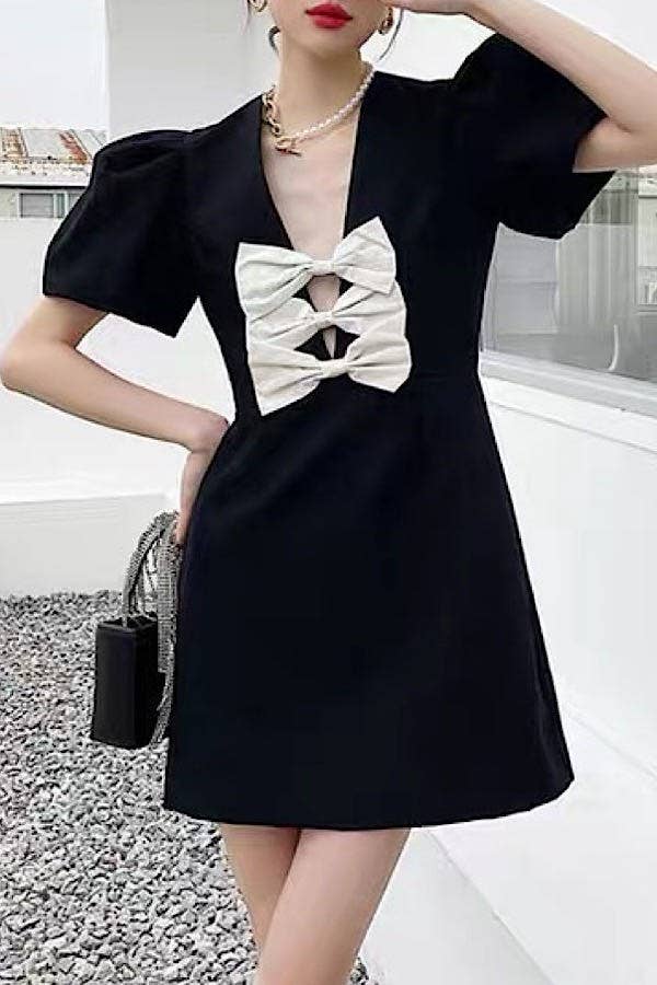 Puff Sleeve Bow Dress