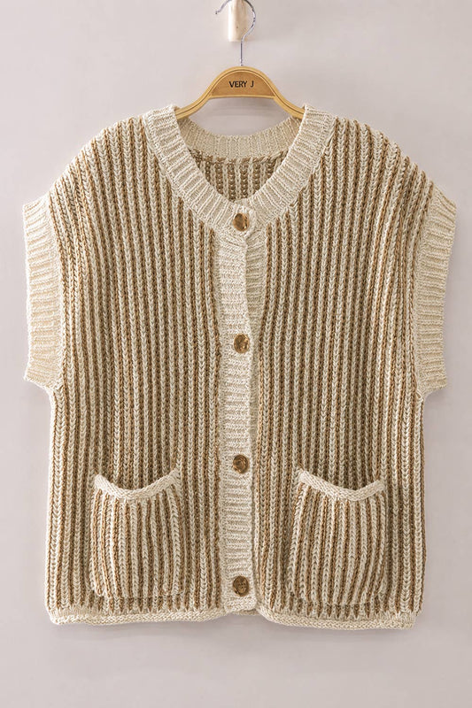 Two-Tone Rib Knit Vest Cardigan