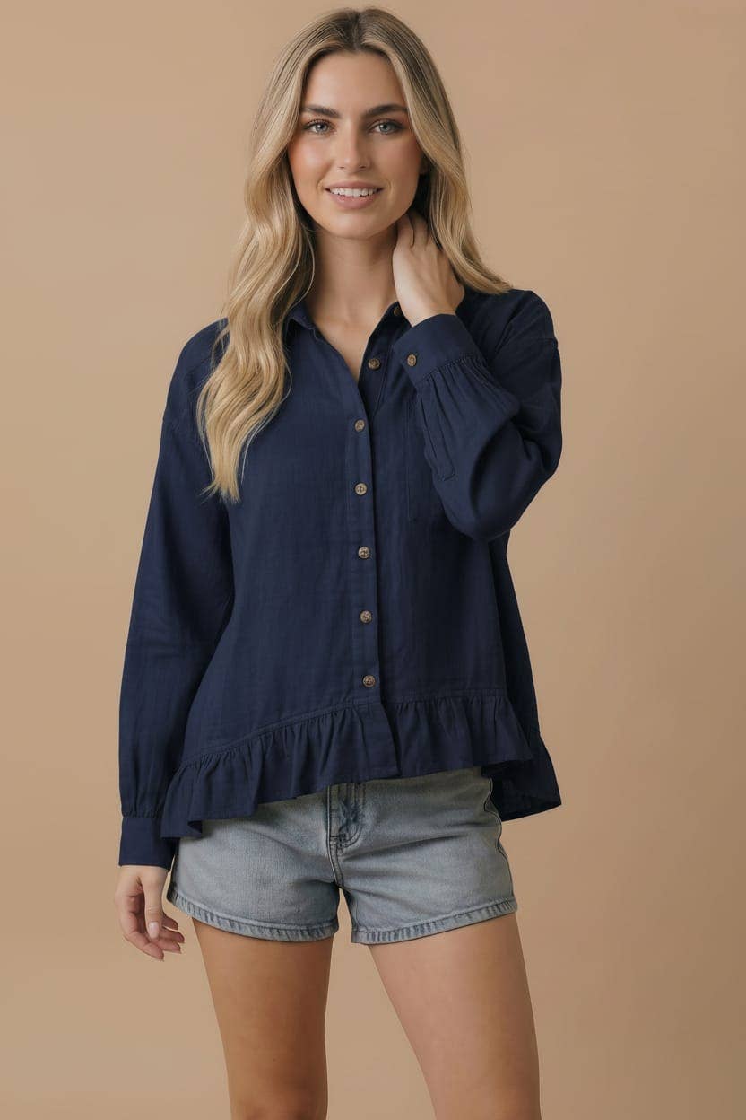 Solid Babydoll Peplum Shirt