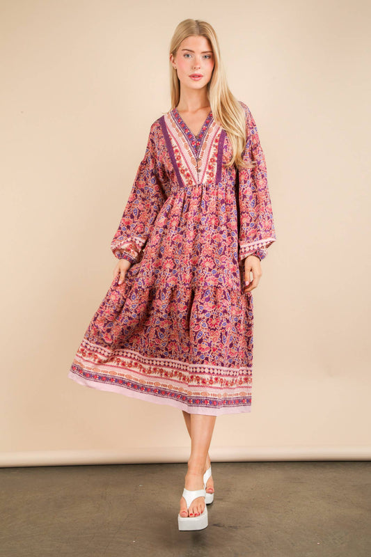 Floral Printed Button Down Midi Dress