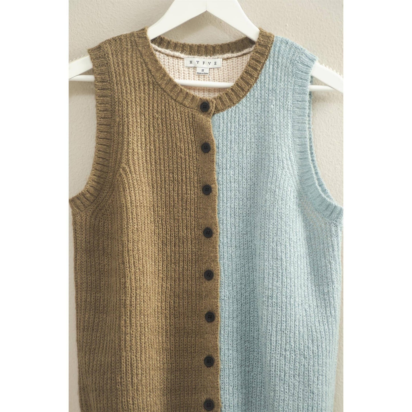 Color Block Button Down Sweater Vest