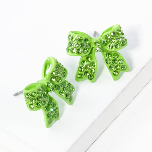 Crystal Rhinestone Pave Bow Stud Earrings